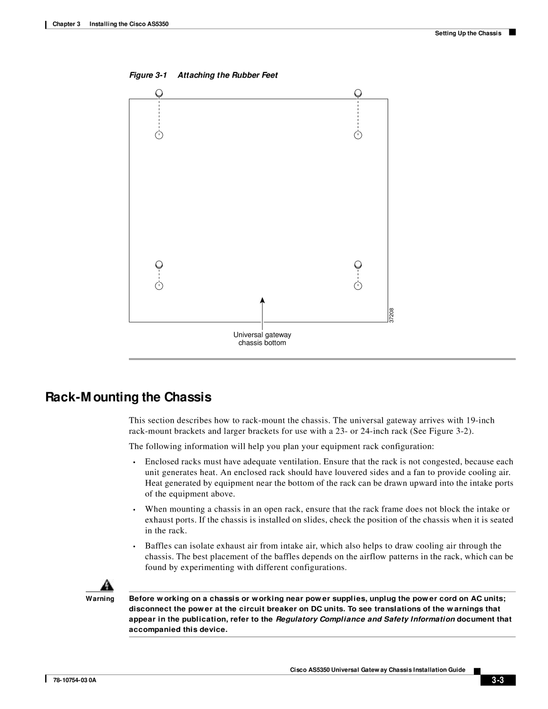 Cisco Systems AS5350 manual Rack-Mounting the Chassis, Attaching the Rubber Feet 