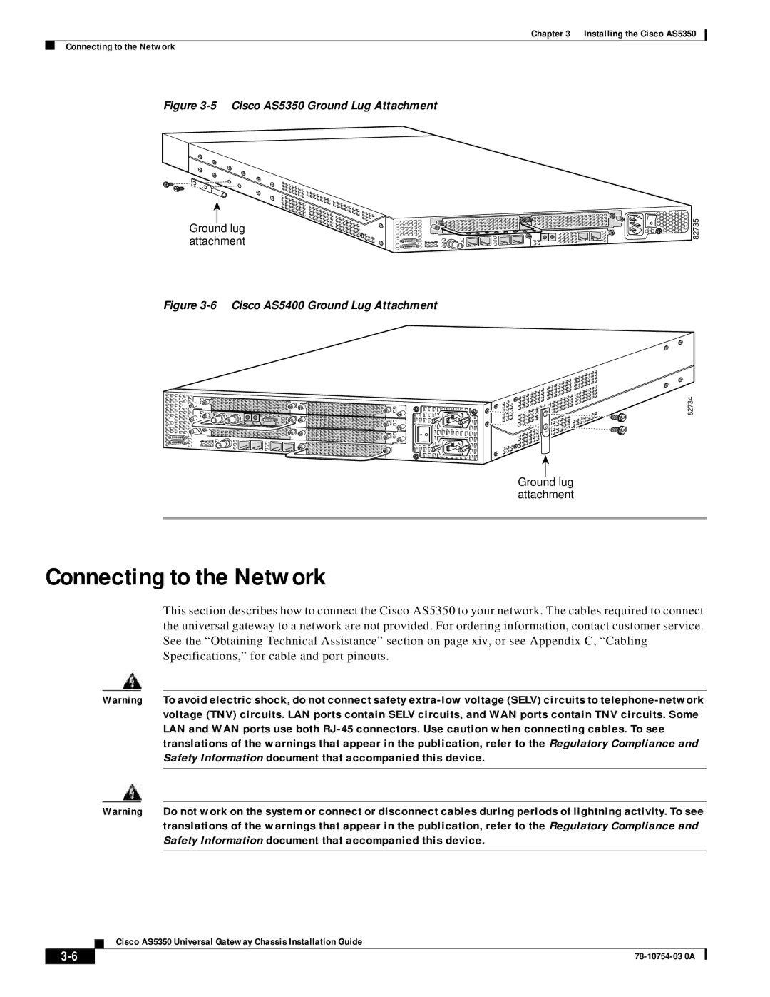 Cisco Systems manual Connecting to the Network, Cisco AS5350 Ground Lug Attachment 