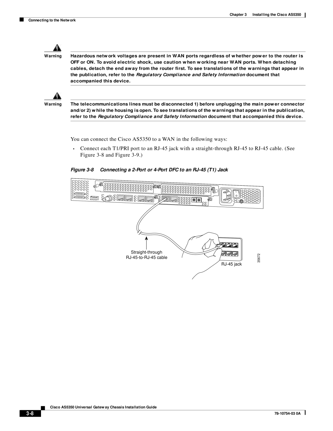 Cisco Systems AS5350 manual Connecting a 2-Port or 4-Port DFC to an RJ-45 T1 Jack 