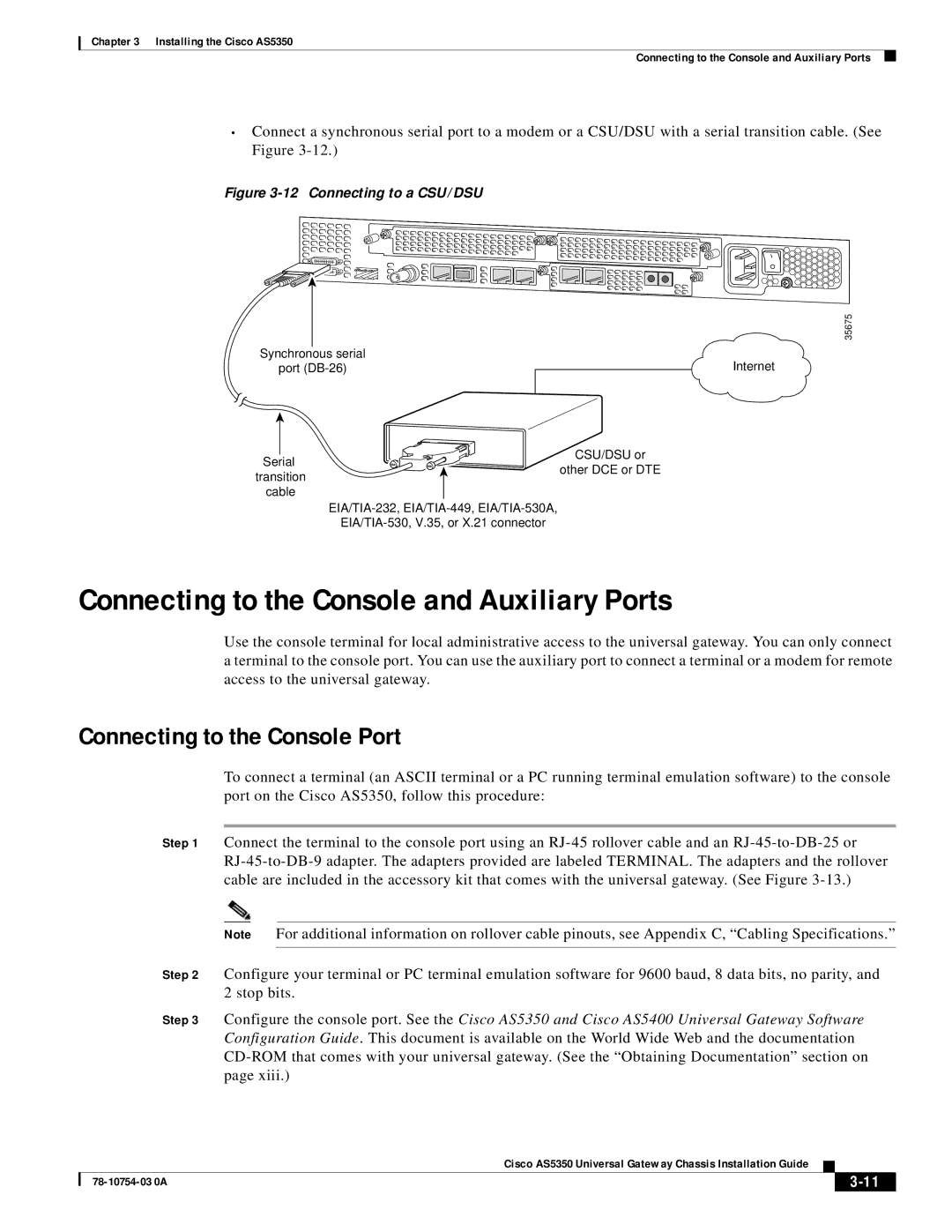 Cisco Systems AS5350 manual Connecting to the Console and Auxiliary Ports, Connecting to the Console Port 