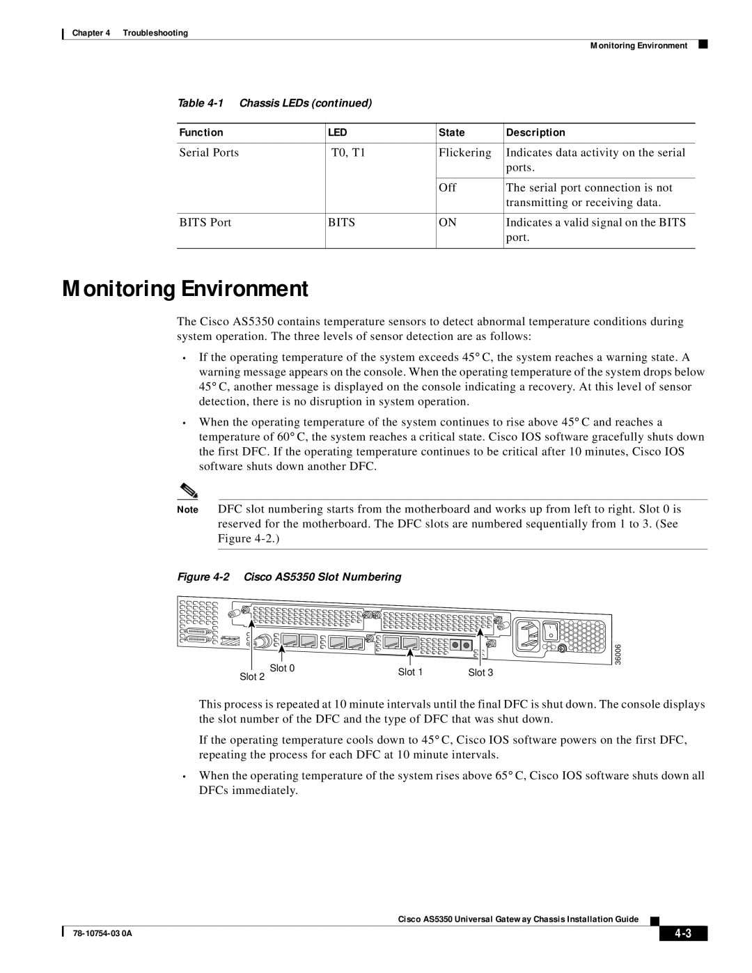 Cisco Systems manual Monitoring Environment, Cisco AS5350 Slot Numbering 