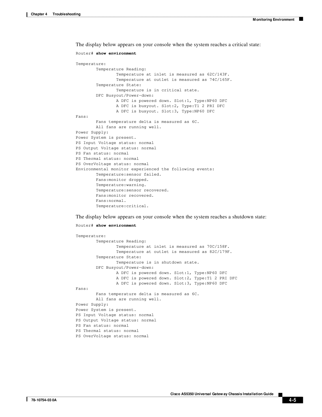 Cisco Systems AS5350 manual Router# show environment 