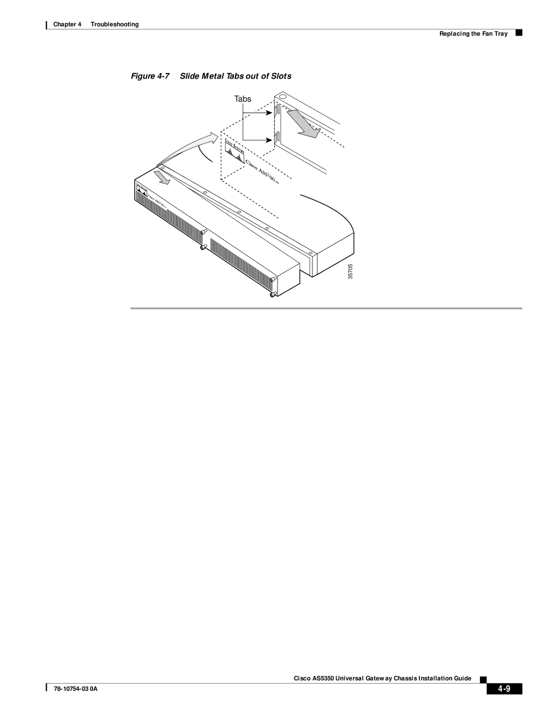 Cisco Systems AS5350 manual Slide Metal Tabs out of Slots 