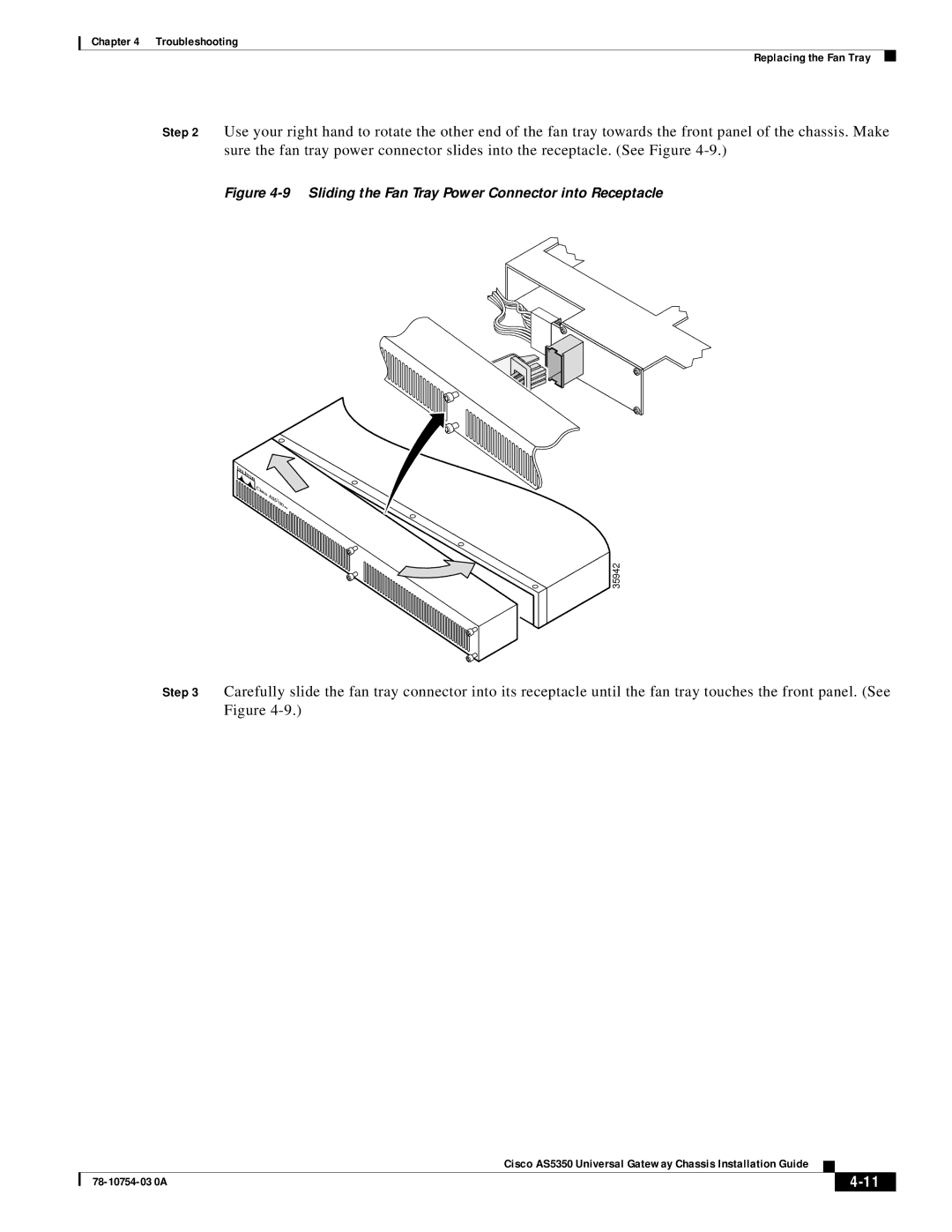 Cisco Systems AS5350 manual Sliding the Fan Tray Power Connector into Receptacle 