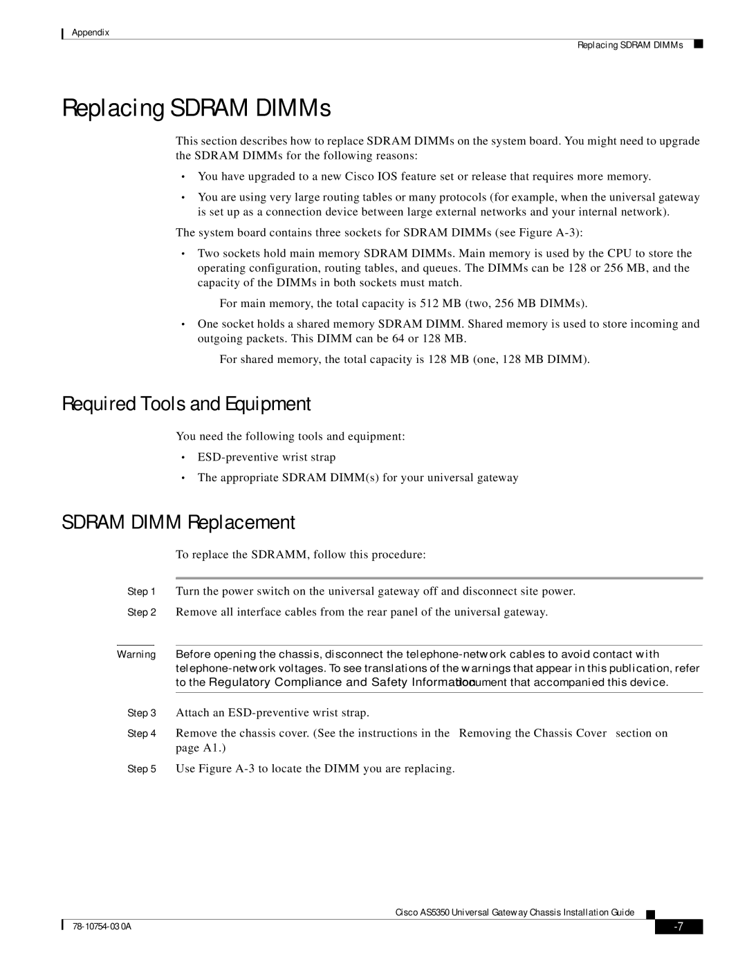 Cisco Systems AS5350 manual Replacing Sdram DIMMs, Sdram Dimm Replacement 