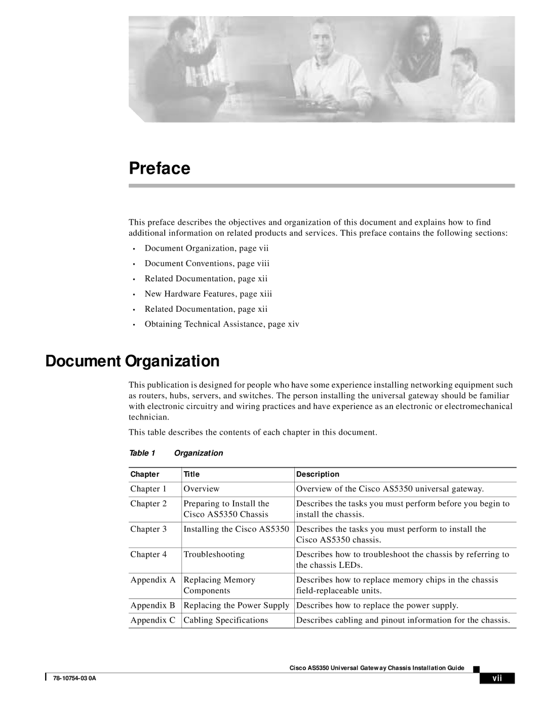 Cisco Systems AS5350 manual Document Organization, Vii 