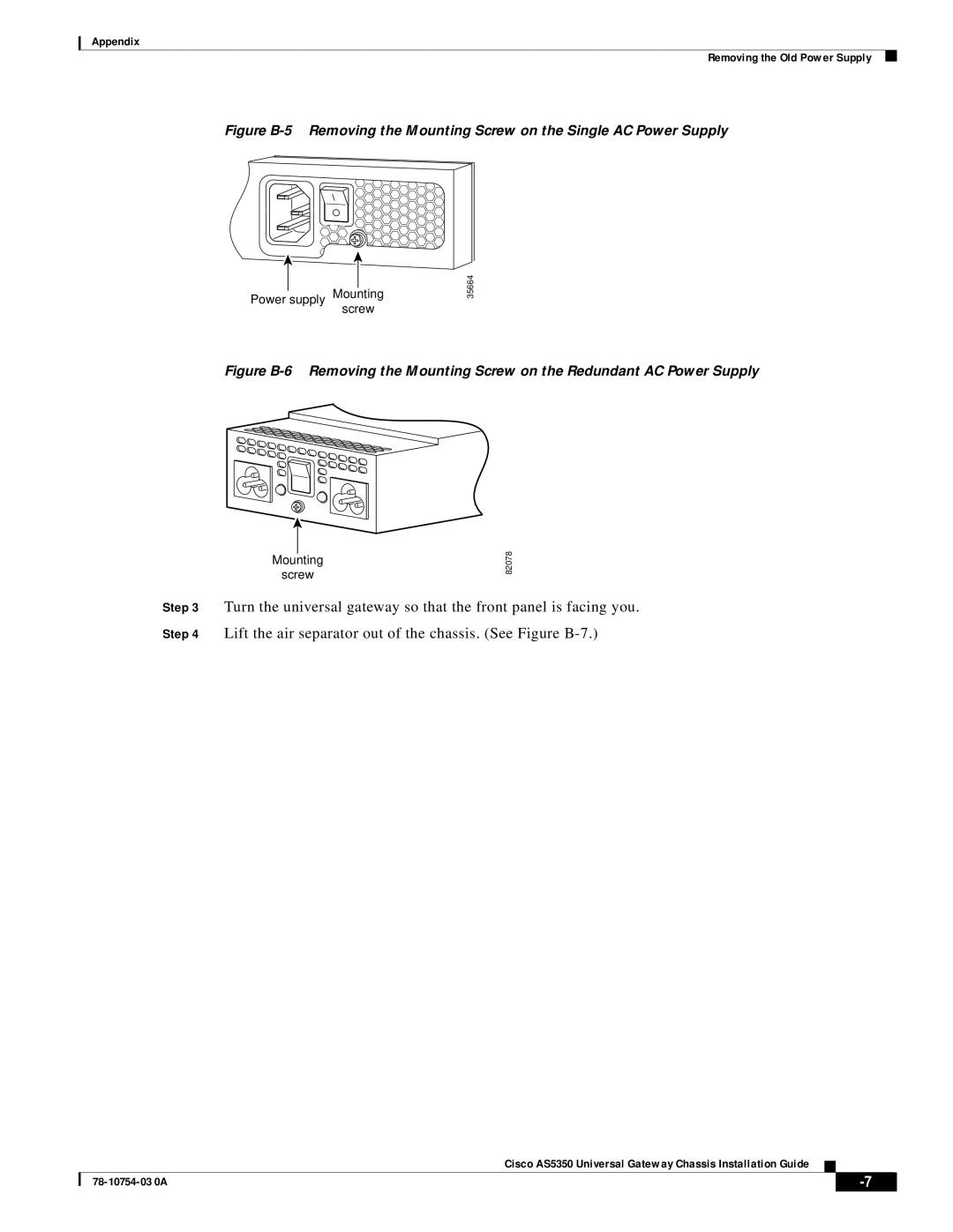 Cisco Systems AS5350 manual Power supply Mounting screw 