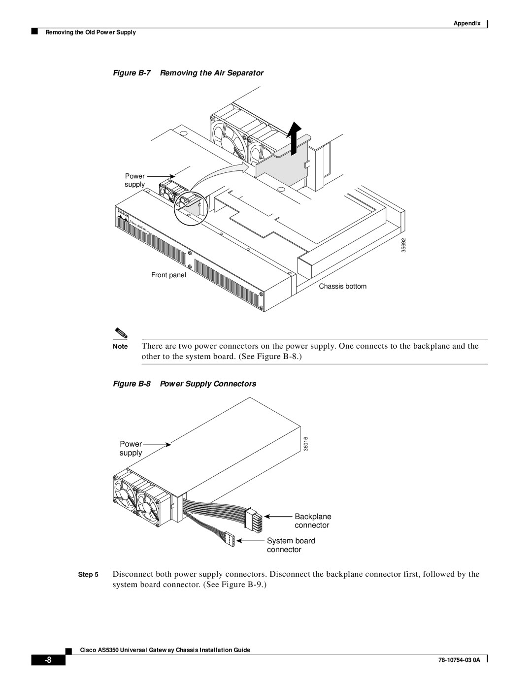 Cisco Systems AS5350 manual Figure B-7 Removing the Air Separator 