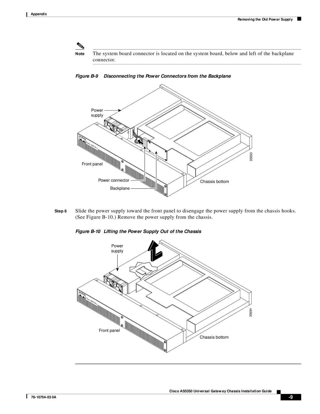 Cisco Systems AS5350 manual Figure B-10 Lifting the Power Supply Out of the Chassis 