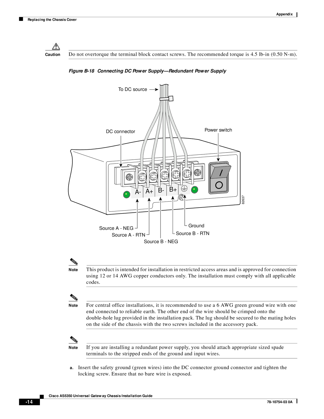 Cisco Systems AS5350 manual To DC source DC connector 