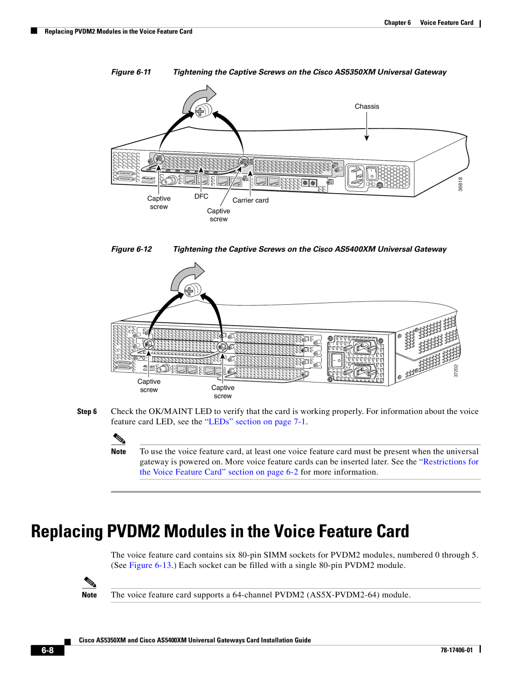 Cisco Systems AS5350XM, AS5400XM manual Replacing PVDM2 Modules in the Voice Feature Card 