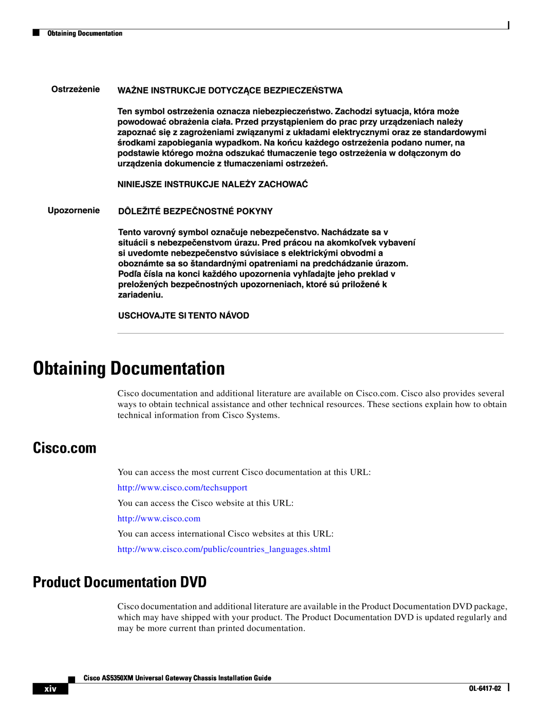 Cisco Systems AS5350XM manual Obtaining Documentation, Cisco.com, Product Documentation DVD 