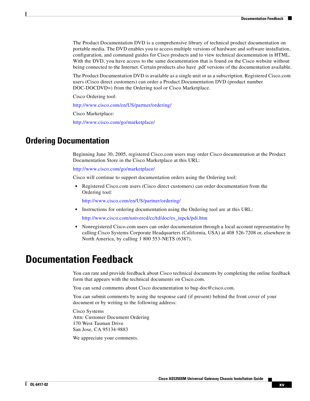 Cisco Systems AS5350XM manual Documentation Feedback, Ordering Documentation 