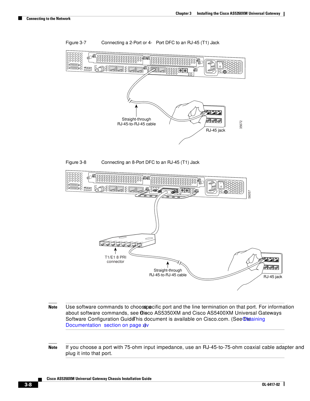 Cisco Systems AS5350XM manual Connecting a 2-Port or 4-Port DFC to an RJ-45 T1 Jack 