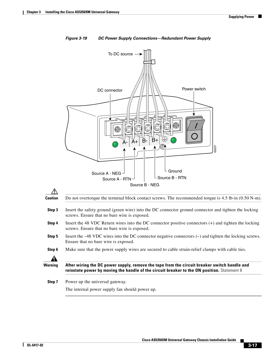 Cisco Systems AS5350XM manual DC Power Supply Connections-Redundant Power Supply 