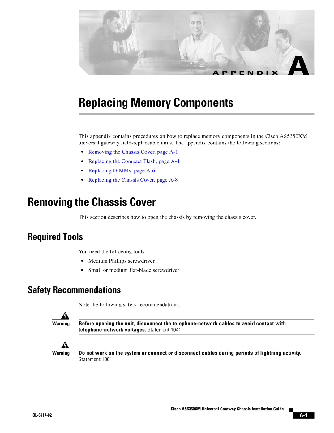 Cisco Systems AS5350XM manual Removing the Chassis Cover, Required Tools, Safety Recommendations 