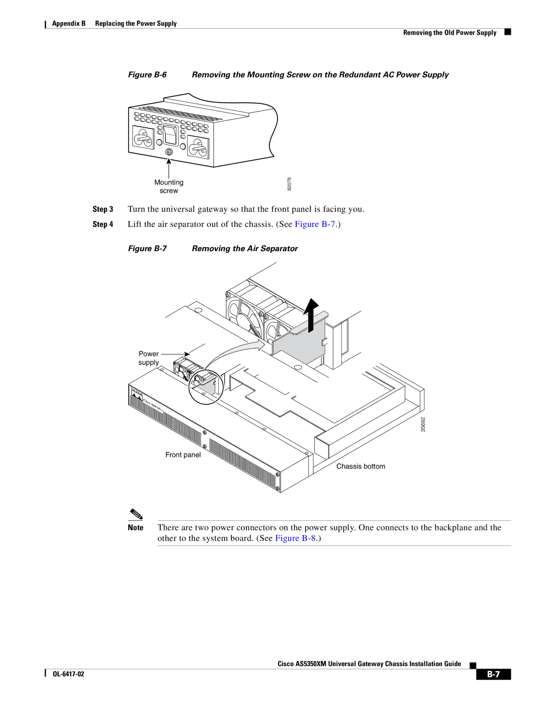 Cisco Systems AS5350XM manual Figure B-7 Removing the Air Separator 