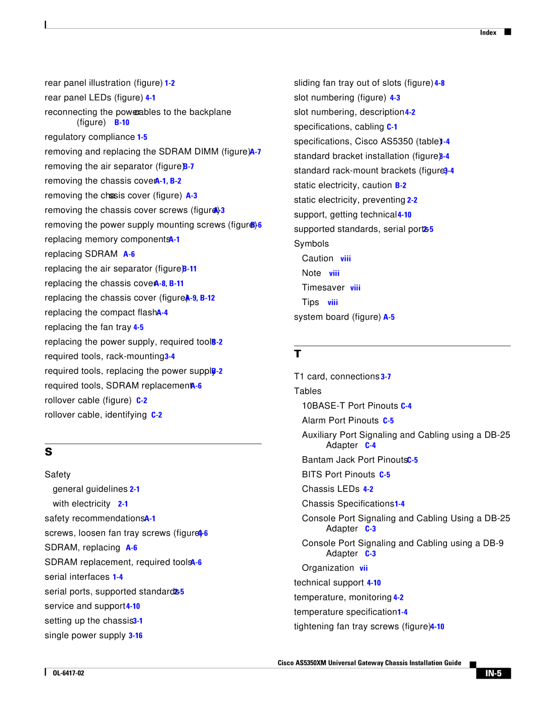 Cisco Systems AS5350XM manual IN-5 