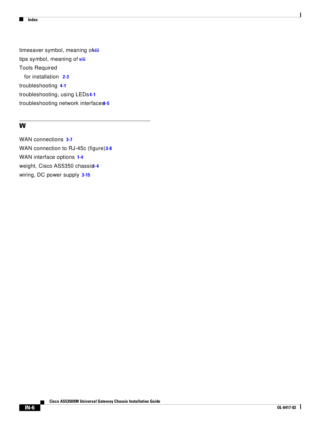 Cisco Systems AS5350XM manual IN-6 