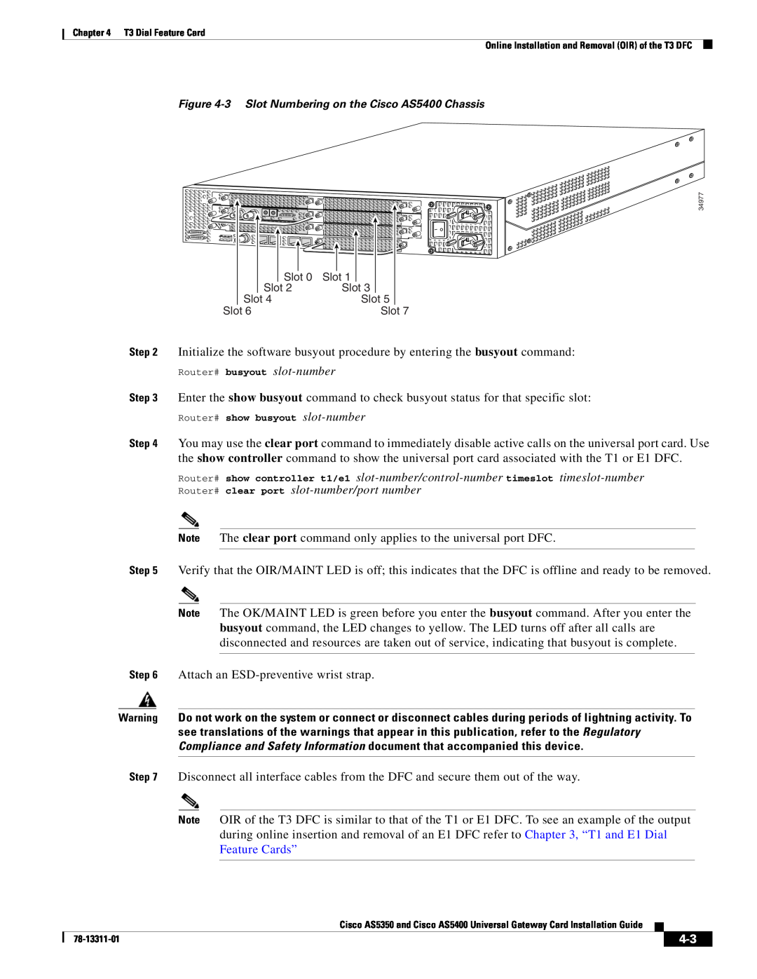 Cisco Systems AS5350, AS5400 manual Router# busyout slot-number, Router# clear port slot-number/port number 