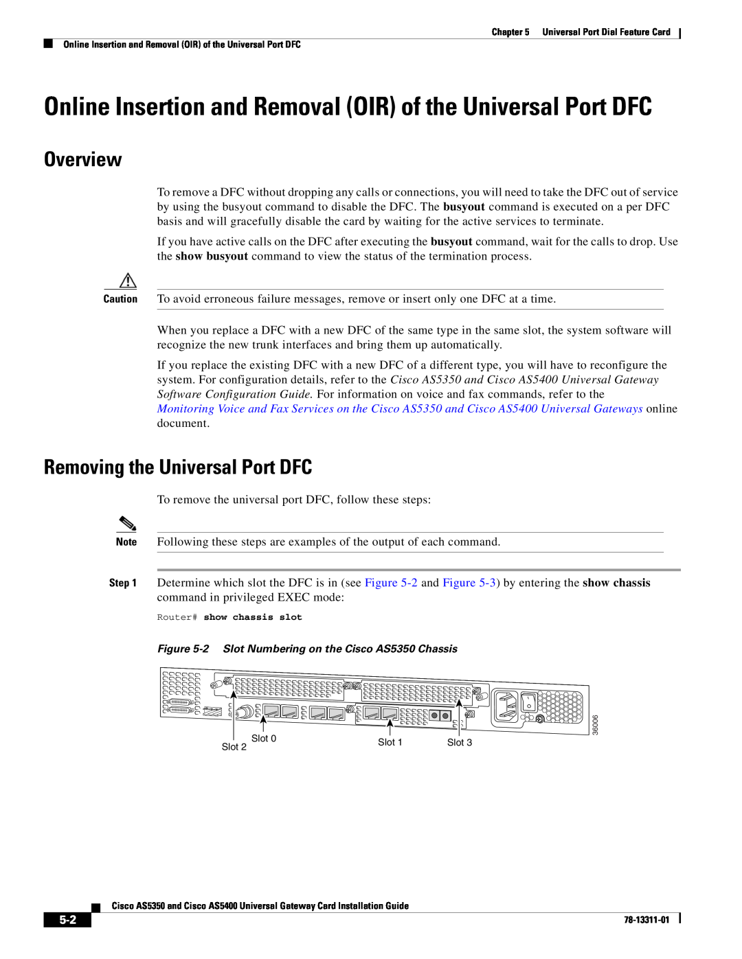 Cisco Systems AS5400 Online Insertion and Removal OIR of the Universal Port DFC, Removing the Universal Port DFC, Overview 