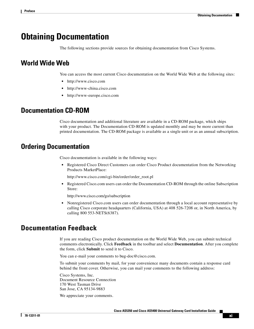 Cisco Systems AS5350, AS5400 manual Obtaining Documentation, World Wide Web, Documentation CD-ROM, Ordering Documentation 