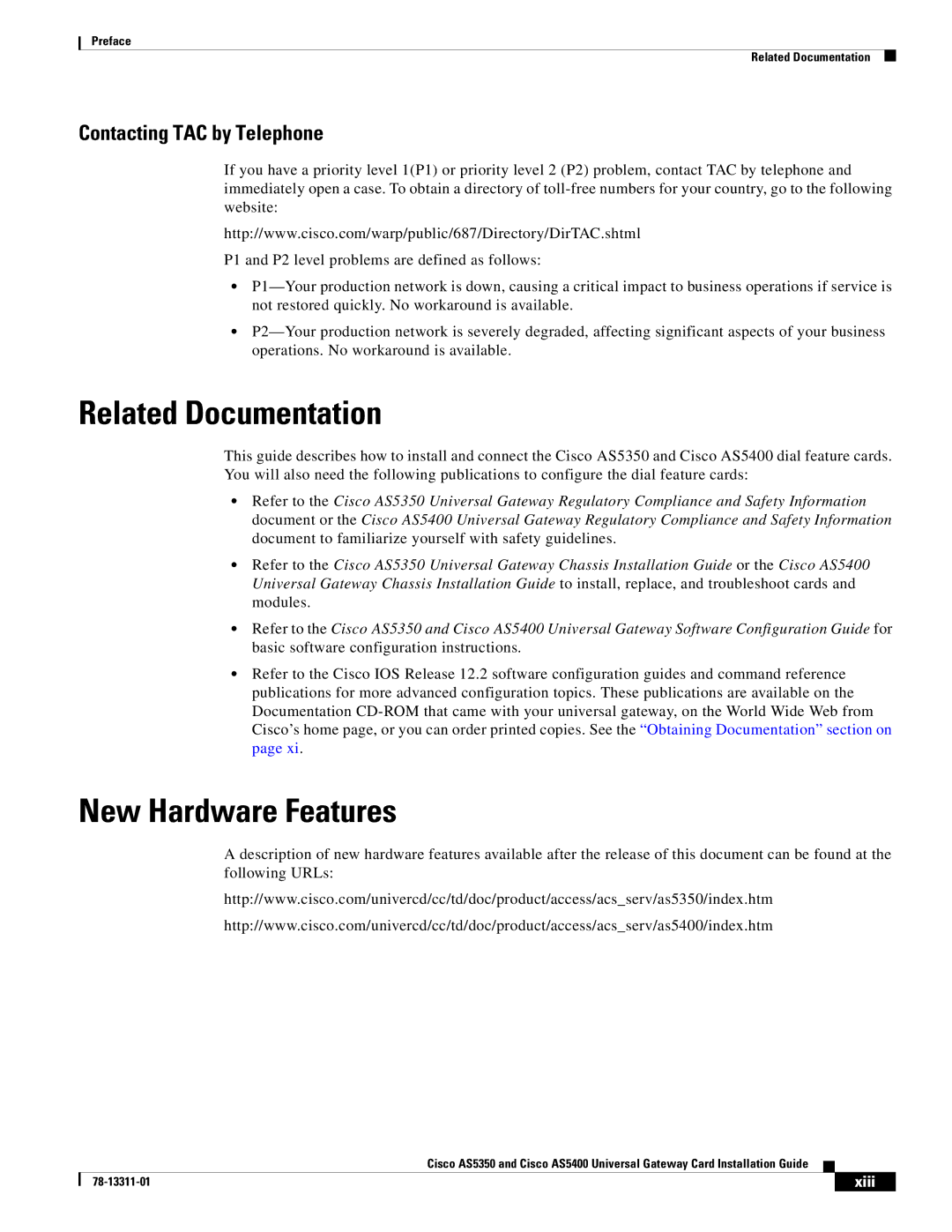 Cisco Systems AS5350, AS5400 manual Related Documentation, New Hardware Features 