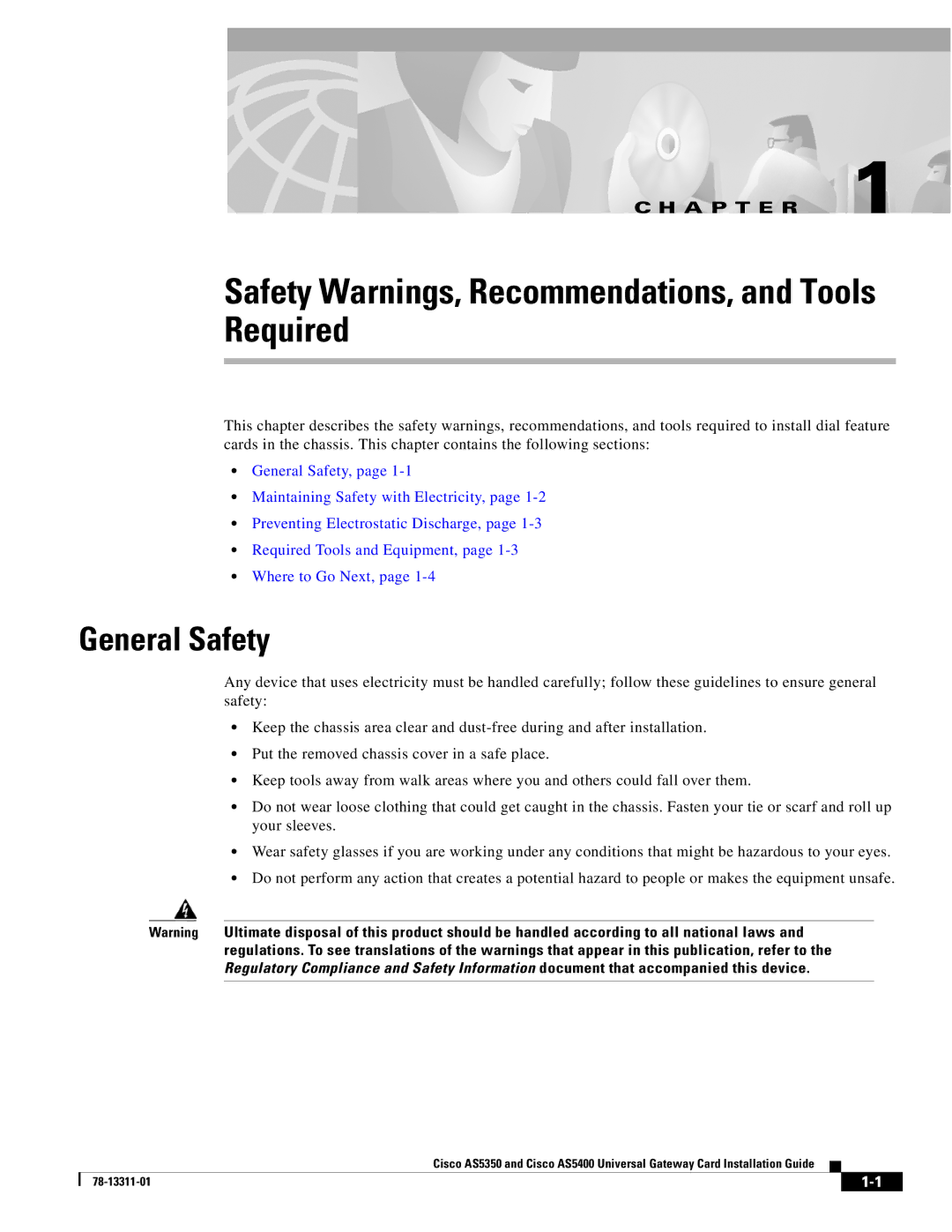 Cisco Systems AS5350, AS5400 manual Safety Warnings, Recommendations, and Tools Required, General Safety 