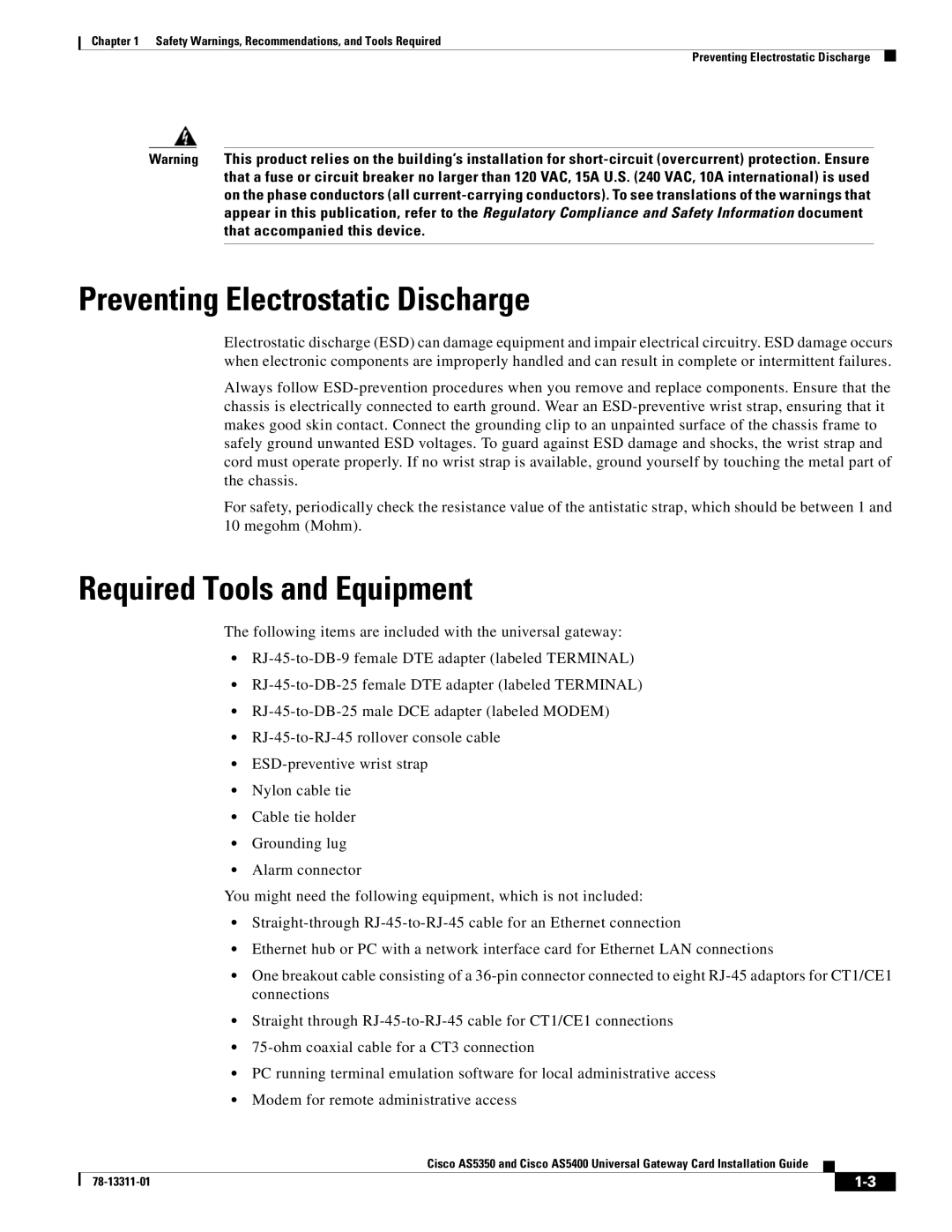 Cisco Systems AS5350, AS5400 manual Preventing Electrostatic Discharge, Required Tools and Equipment 