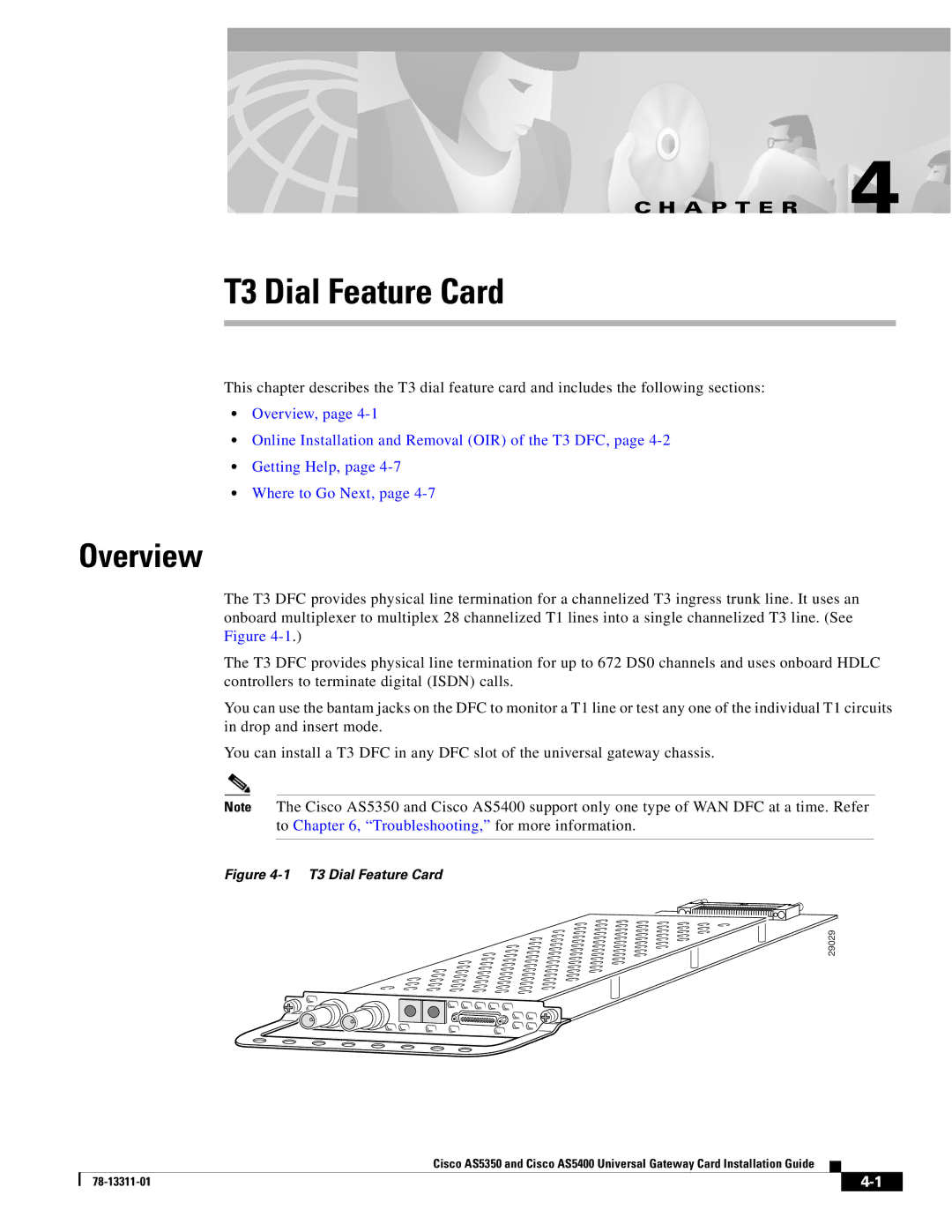 Cisco Systems AS5350, AS5400 manual T3 Dial Feature Card 