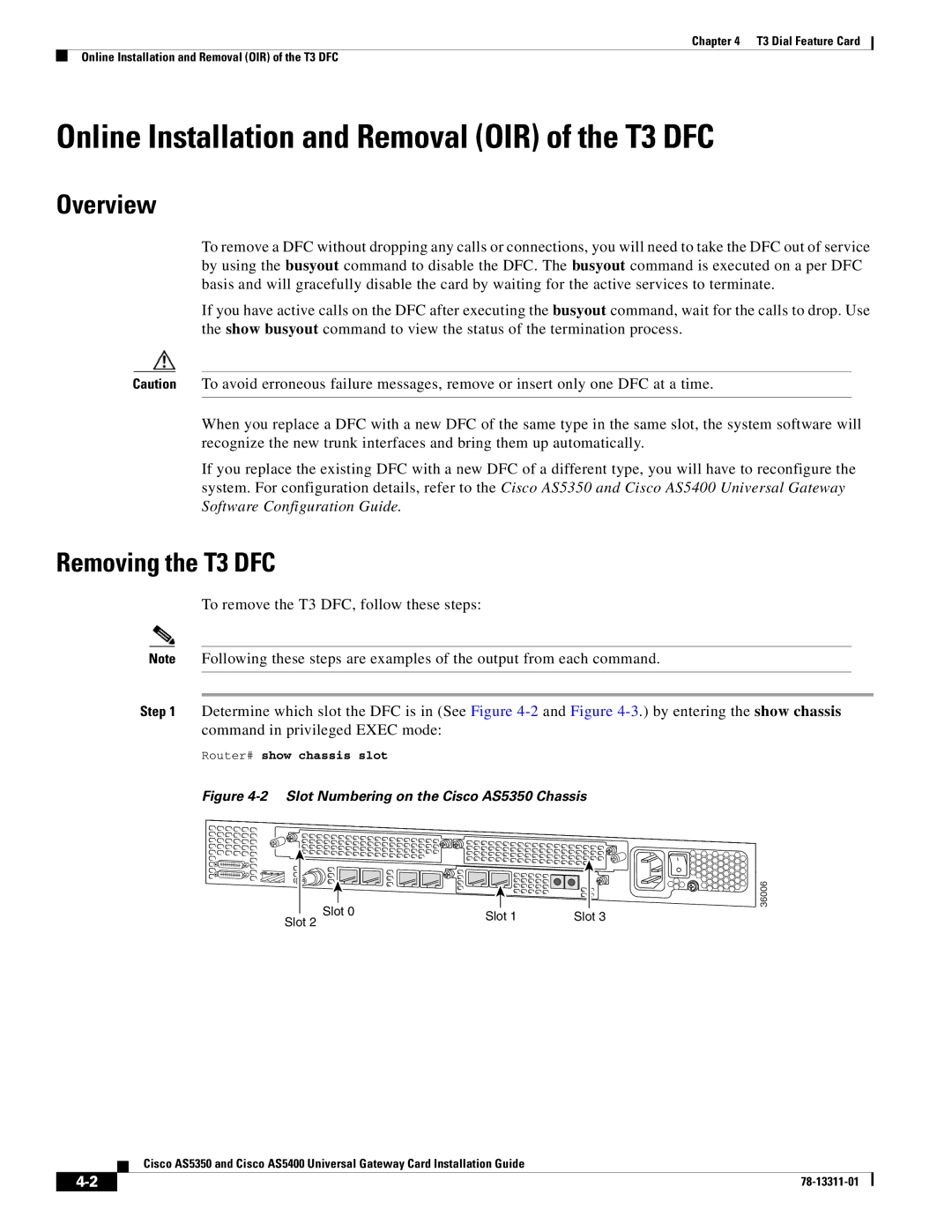 Cisco Systems AS5400, AS5350 manual Online Installation and Removal OIR of the T3 DFC, Removing the T3 DFC 