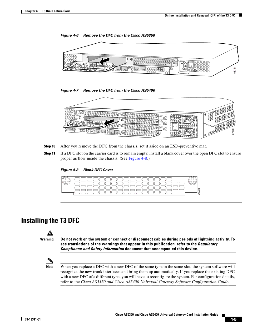 Cisco Systems AS5350, AS5400 manual Installing the T3 DFC, Blank DFC Cover 