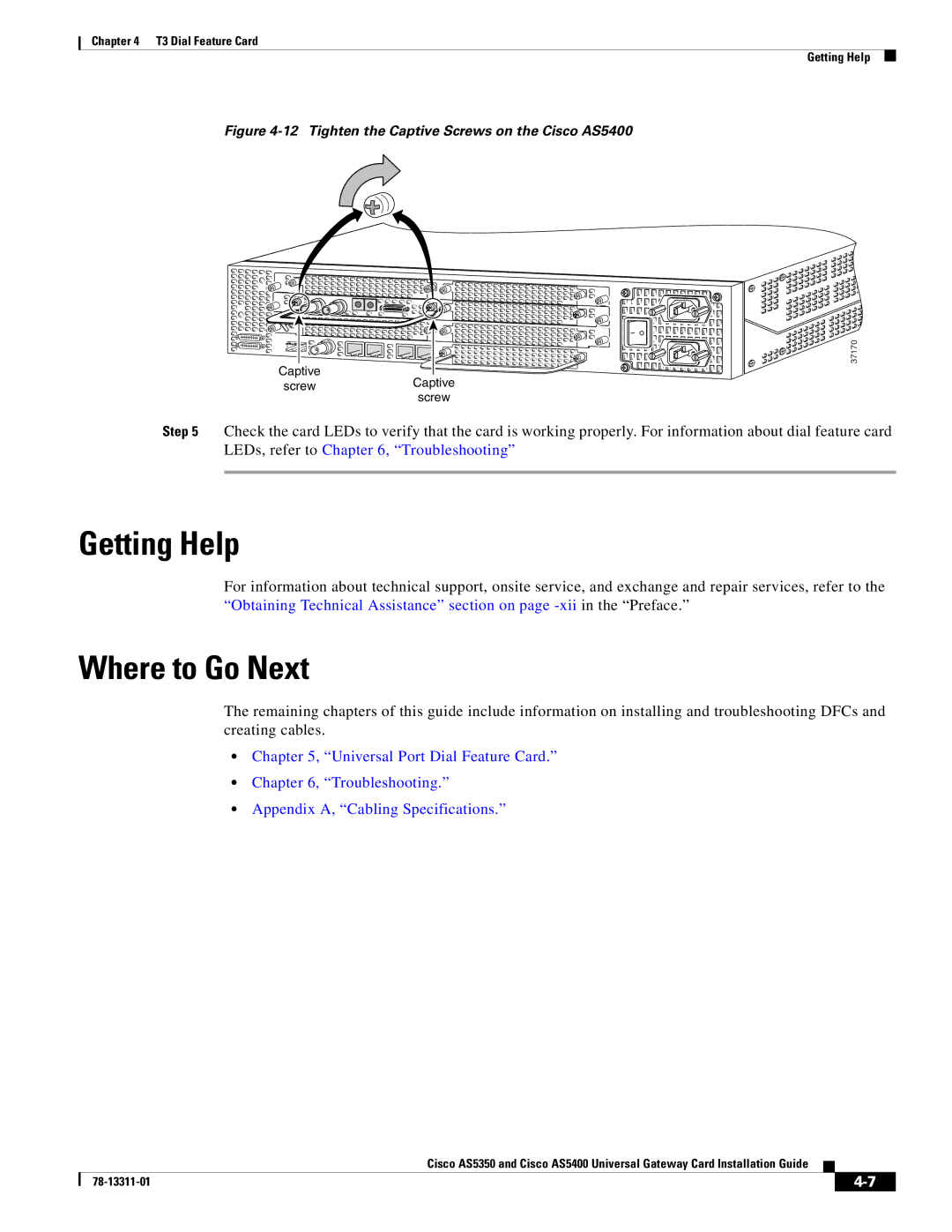 Cisco Systems AS5350 manual Tighten the Captive Screws on the Cisco AS5400 