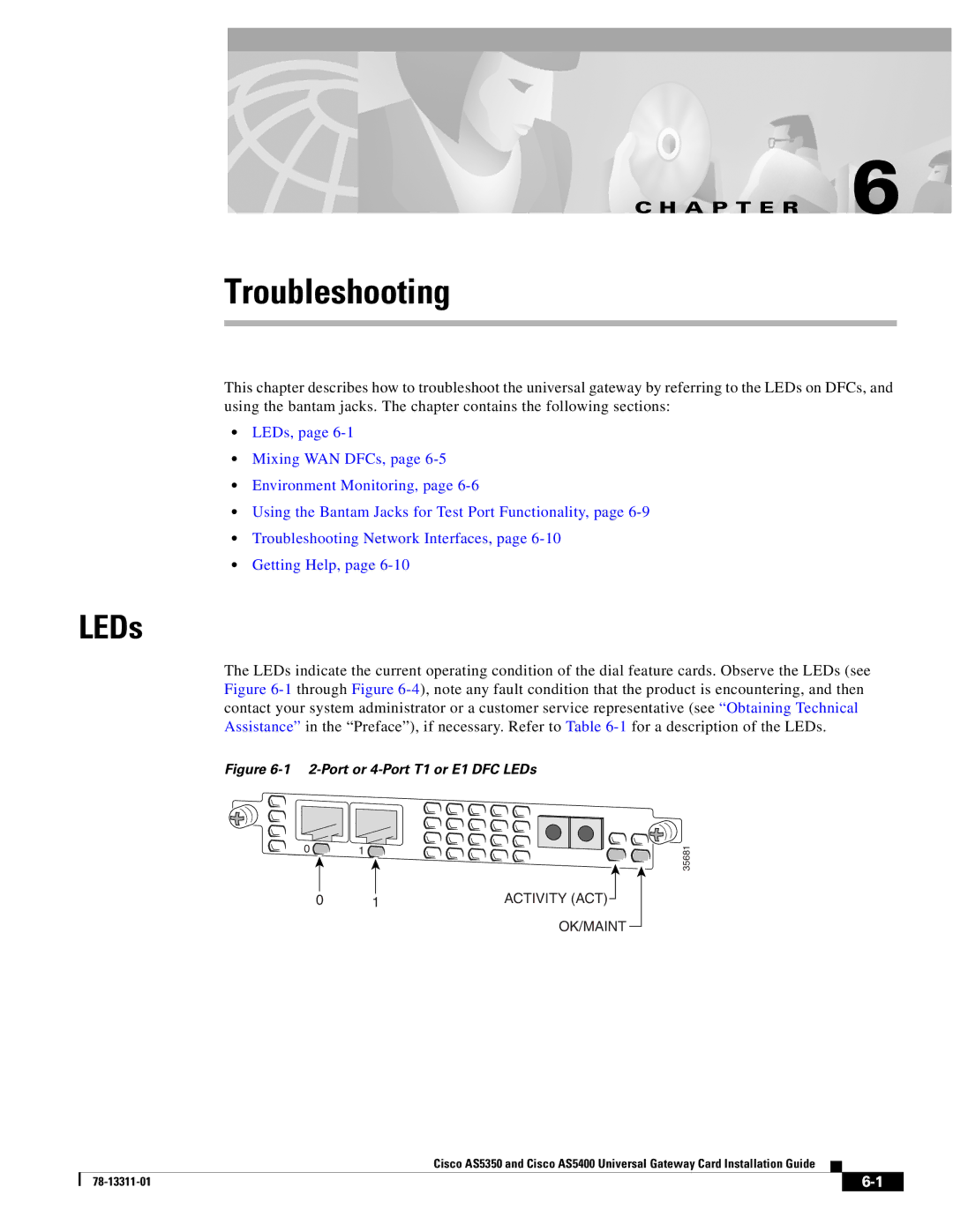 Cisco Systems AS5350, AS5400 manual Troubleshooting, LEDs 