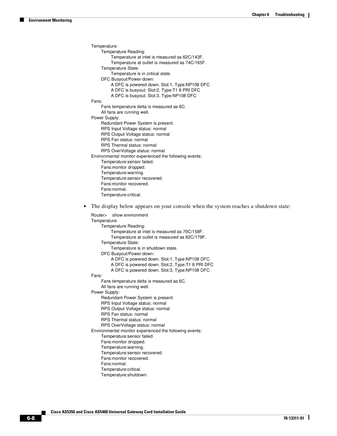 Cisco Systems AS5400, AS5350 manual Router show environment 