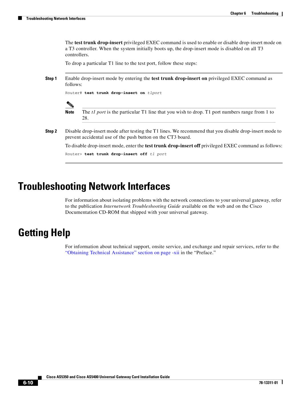 Cisco Systems AS5400, AS5350 manual Troubleshooting Network Interfaces, Getting Help 