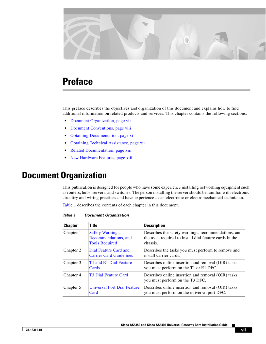 Cisco Systems AS5350, AS5400 manual Document Organization, Chapter Title Description 