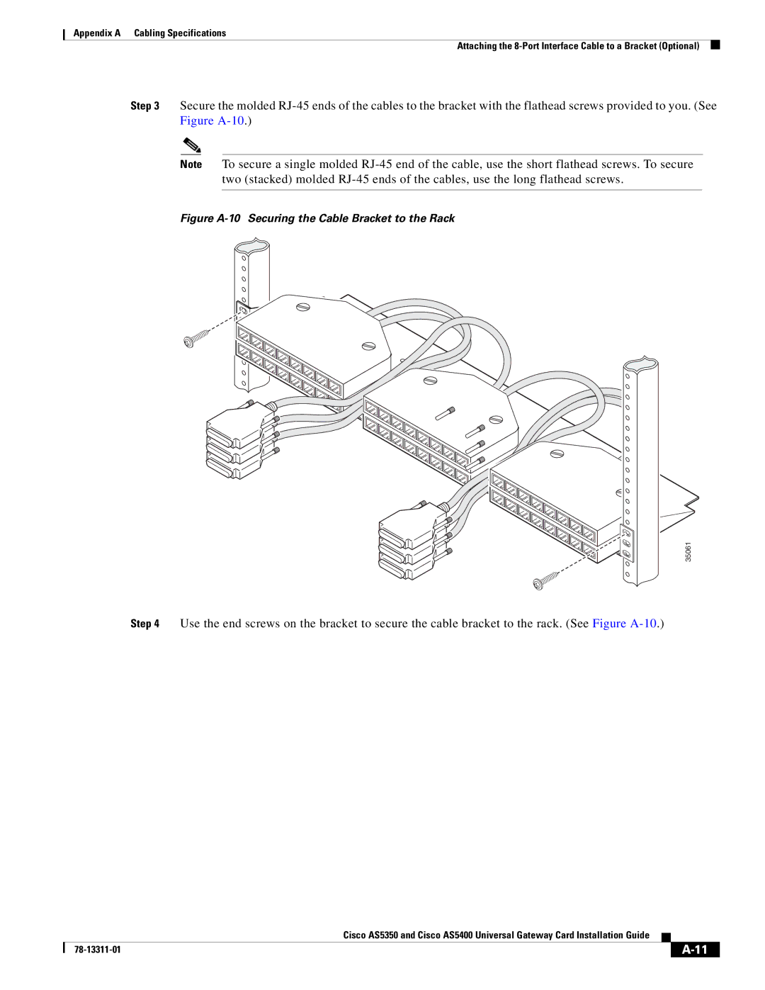 Cisco Systems AS5350, AS5400 manual Figure A-10 Securing the Cable Bracket to the Rack 