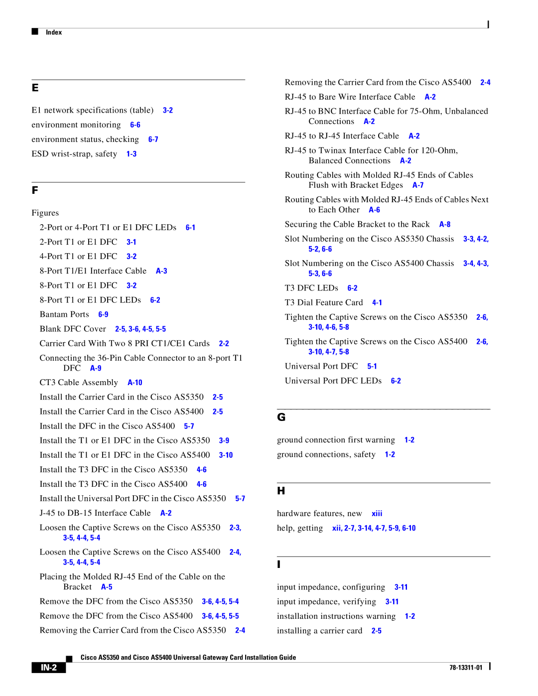 Cisco Systems AS5400, AS5350 manual IN-2 