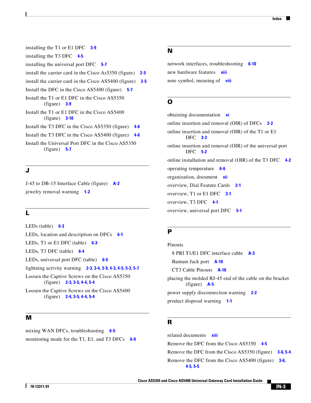 Cisco Systems AS5350, AS5400 manual IN-3 