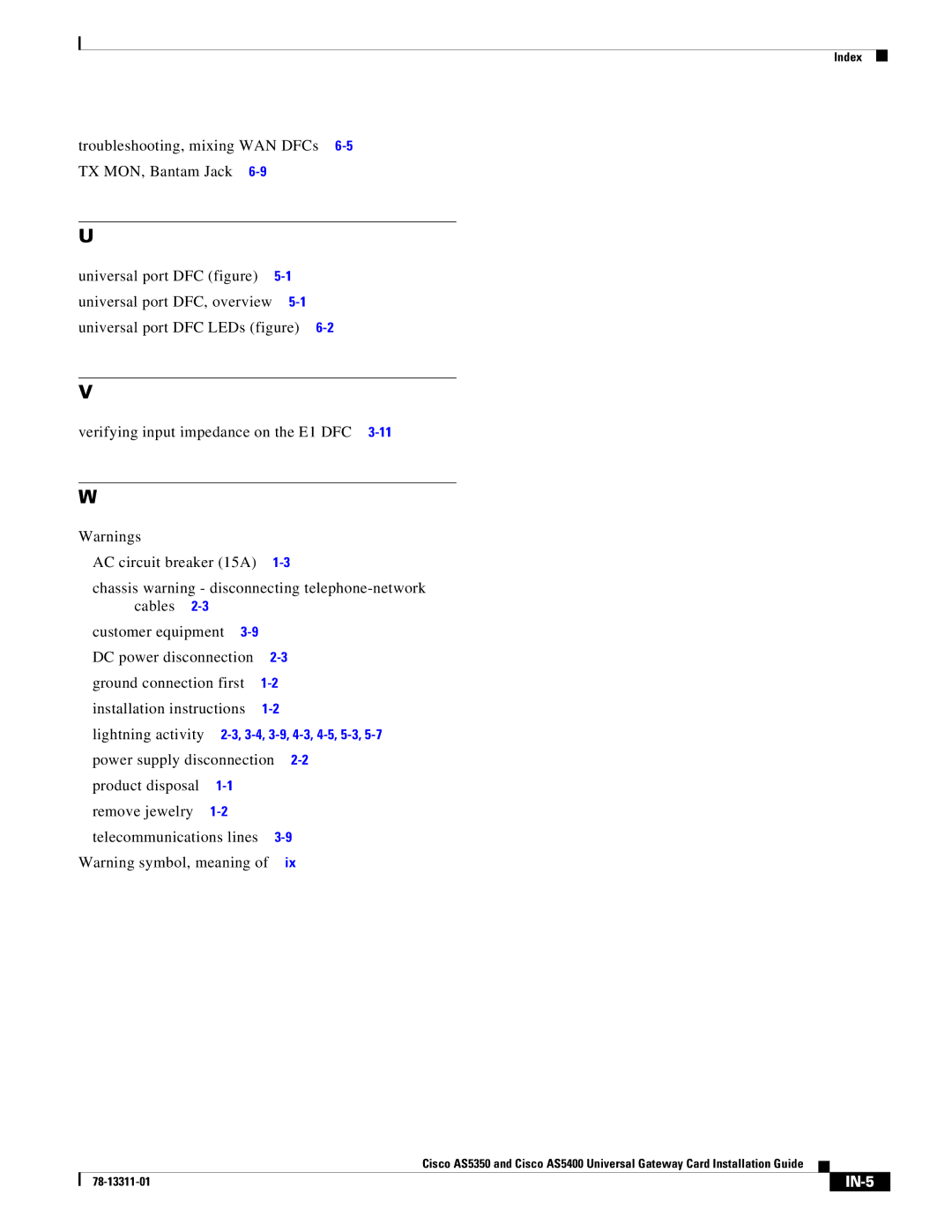 Cisco Systems AS5350, AS5400 manual IN-5 