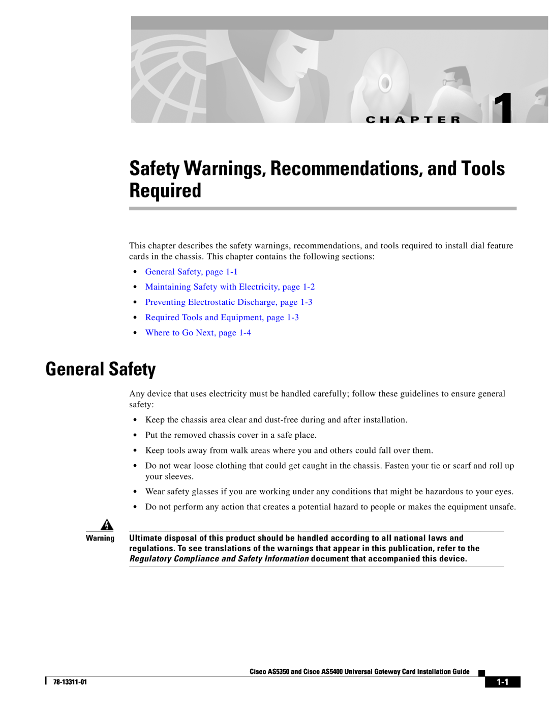 Cisco Systems AS5400 manual Safety Warnings, Recommendations, and Tools Required, General Safety, C H A P T E R 