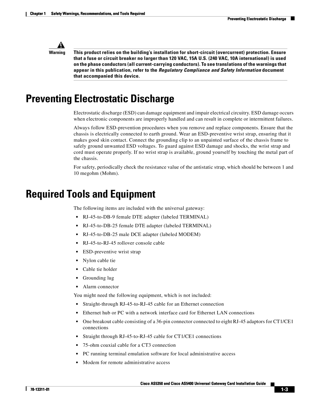 Cisco Systems AS5400 manual Preventing Electrostatic Discharge, Required Tools and Equipment 