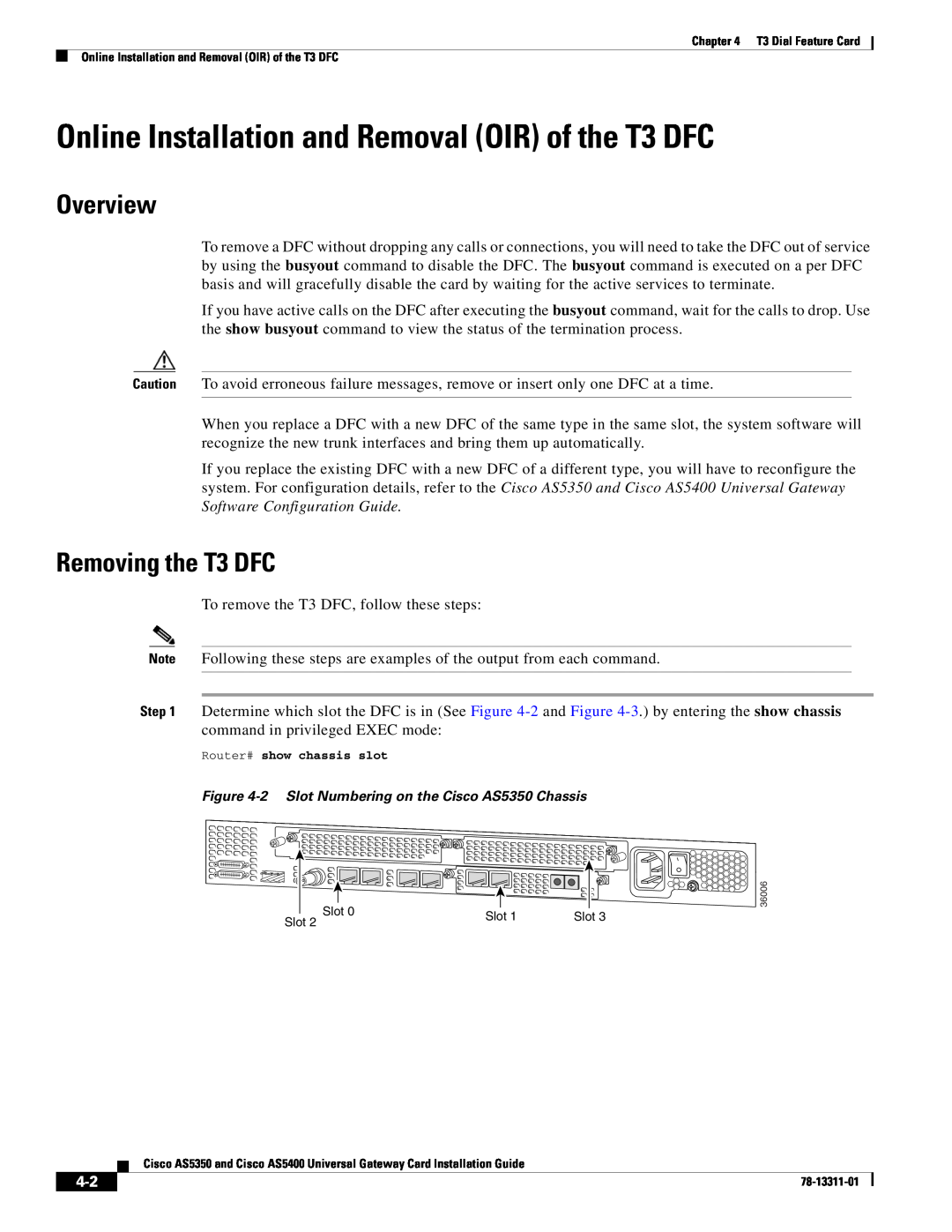 Cisco Systems AS5400 manual Online Installation and Removal OIR of the T3 DFC, Removing the T3 DFC, Overview 
