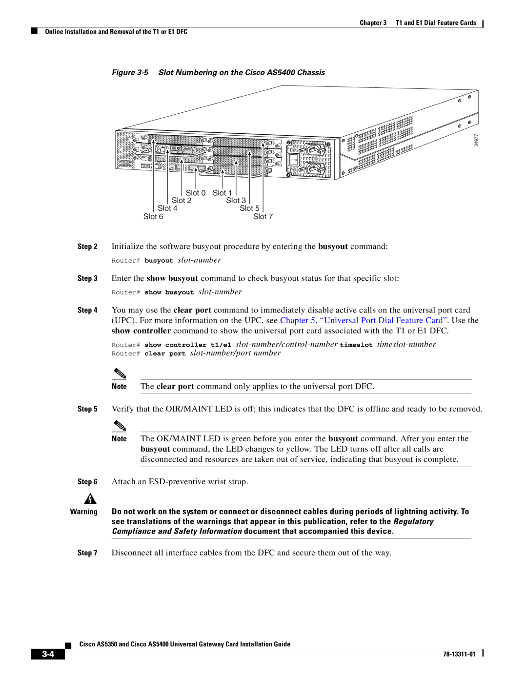 Cisco Systems AS5400 manual Router# busyout slot-number 