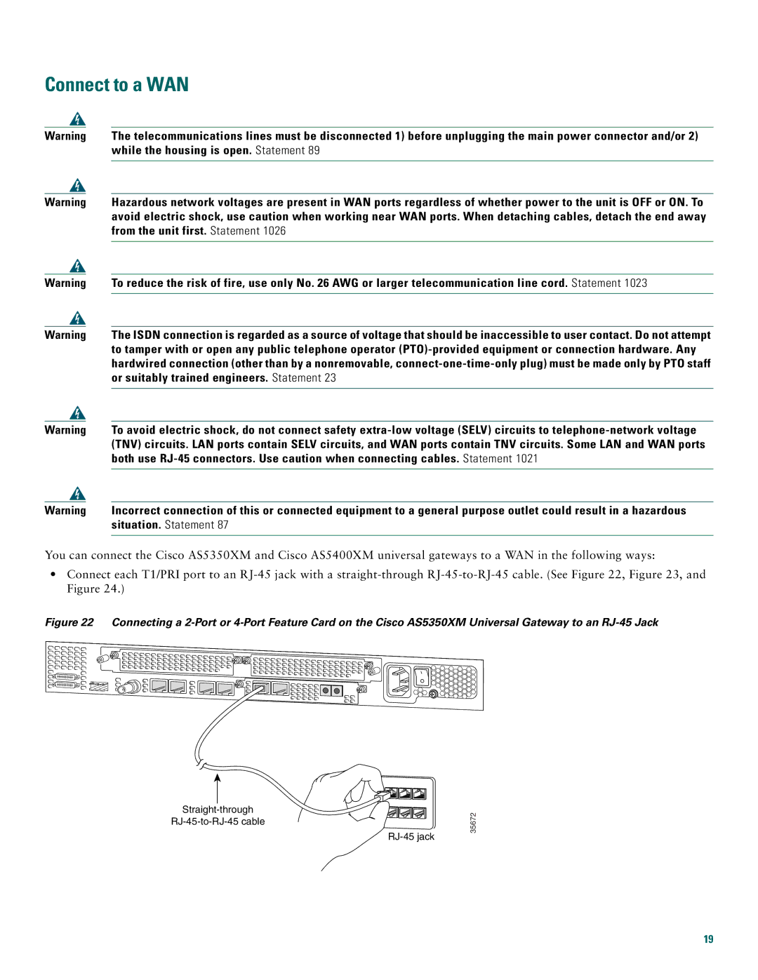 Cisco Systems AS5400XM quick start Connect to a WAN 