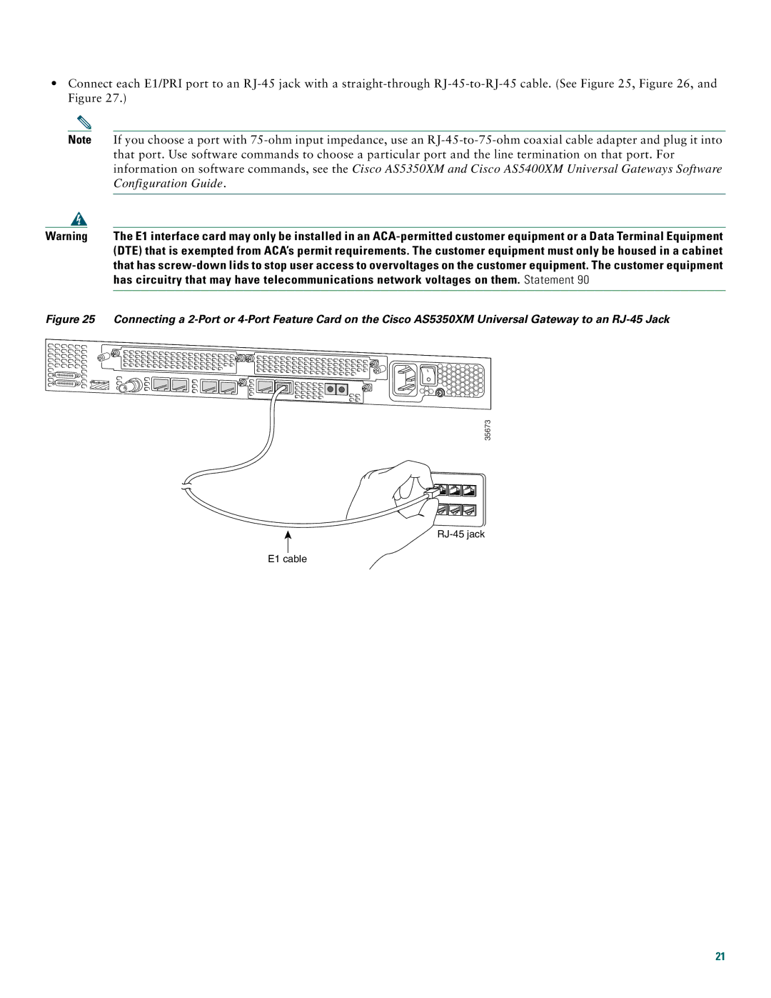 Cisco Systems AS5400XM quick start RJ-45 jack E1 cable 