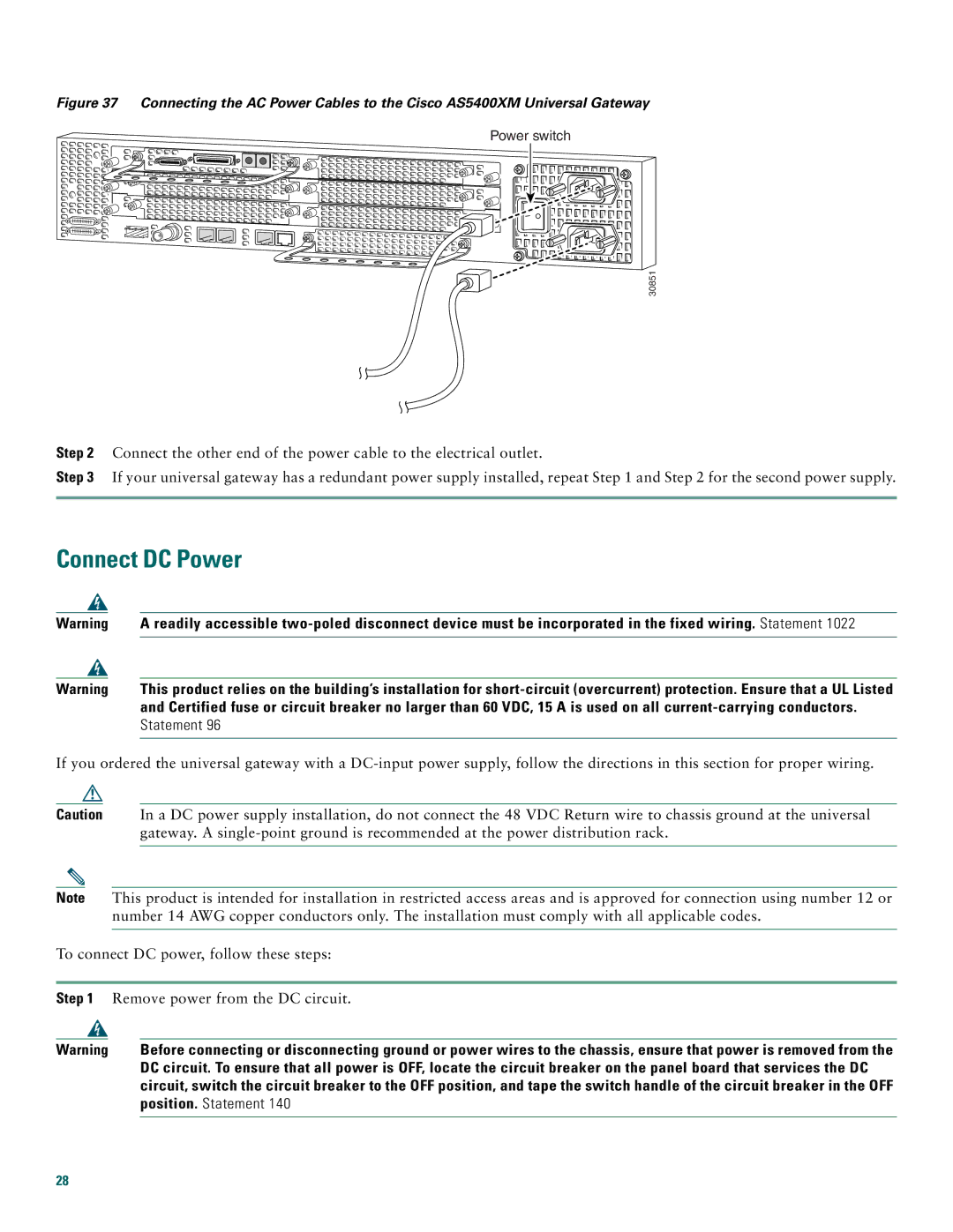 Cisco Systems AS5400XM quick start Connect DC Power, Position. Statement 