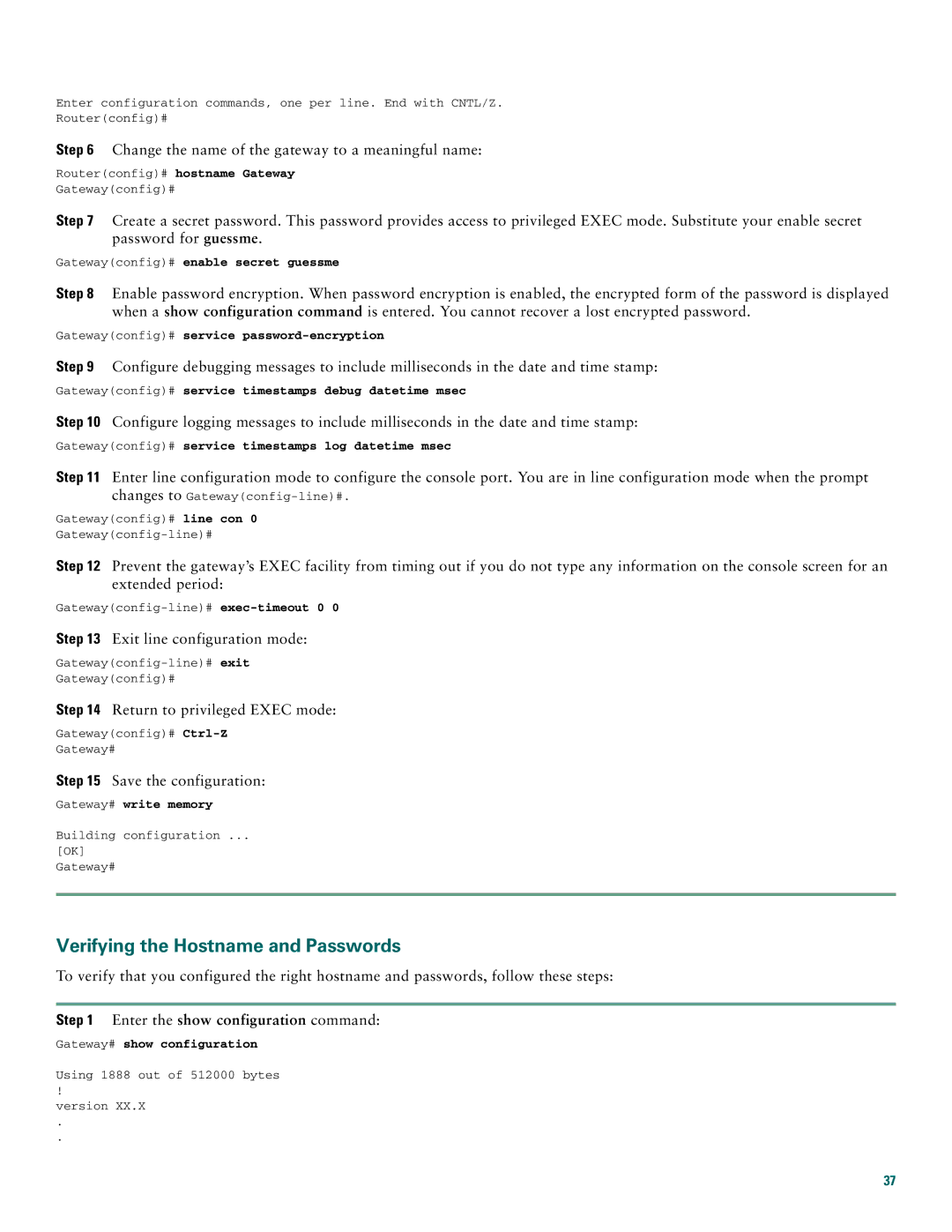 Cisco Systems AS5400XM quick start Verifying the Hostname and Passwords 