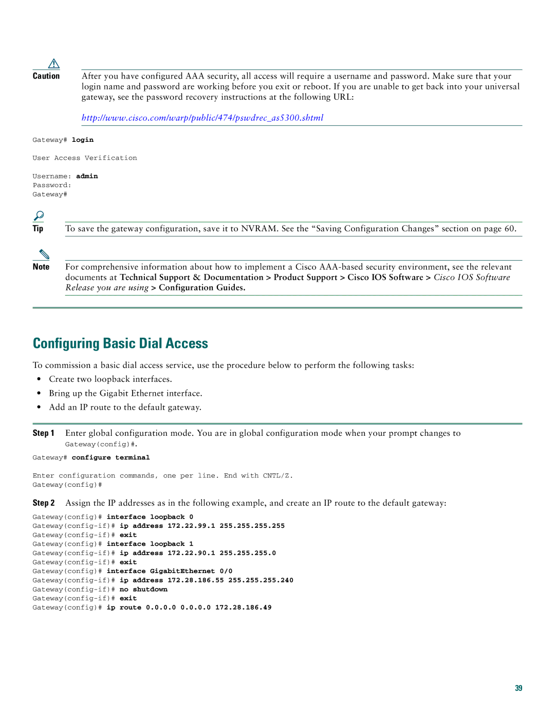 Cisco Systems AS5400XM quick start Configuring Basic Dial Access 